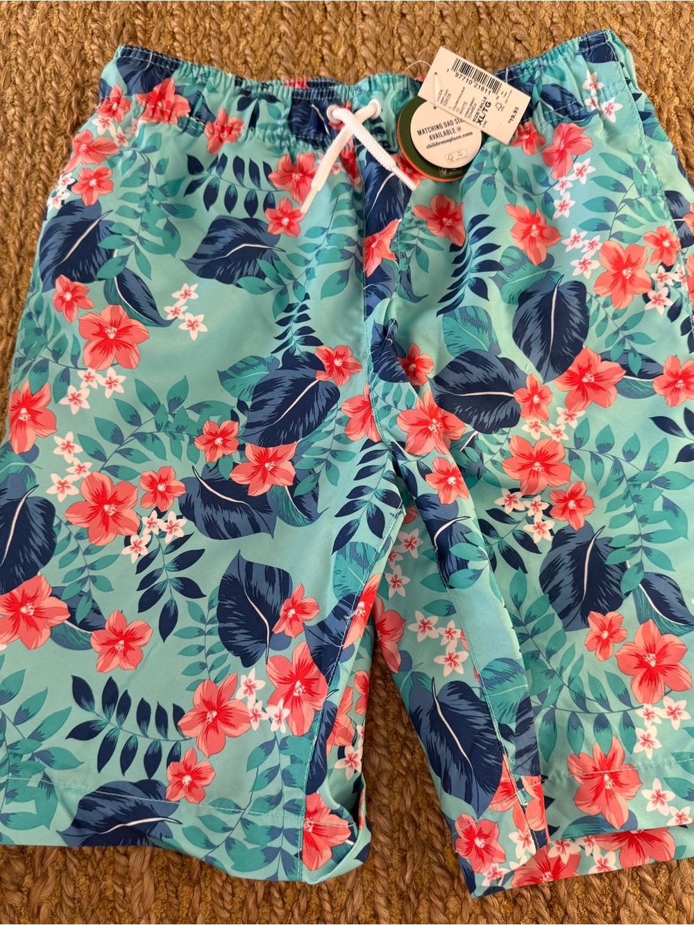 The Children’s Place Boys Drawstring Tropical Swim Trunks Size XL (14) NWT